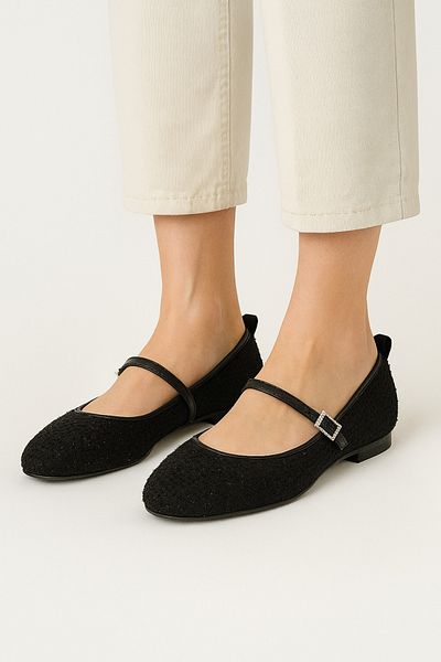 Shoebuo Women's Beige Tweed Ballerinas