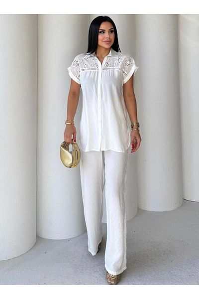 EGZOTİK ASORTİK Shirt with Fisto Detail and Pants with Lace Stripe Suit