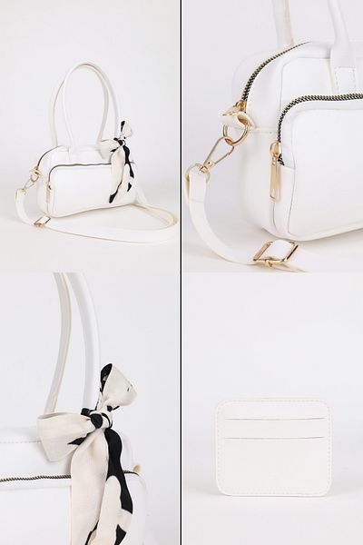 NOTHING Women's White Two-Eye Adjustable Strap Scarf and Card Holder Gift Hand and Shoulder Bag Selen