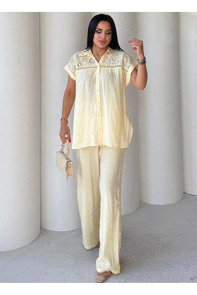 EGZOTİK ASORTİK Shirt with Fisto Detail and Pants with Lace Stripe Suit
