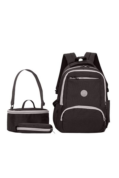 Alone Primary School Bag Set of 3 - Backpack Nutrition Pen Holder 8581 Black-Gray