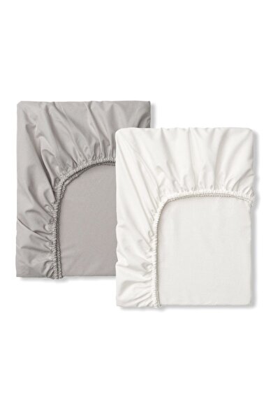 Bebek Özel Cotton Baby Kids Fitted Sheet (2 Pcs) 70X110 White and Gray