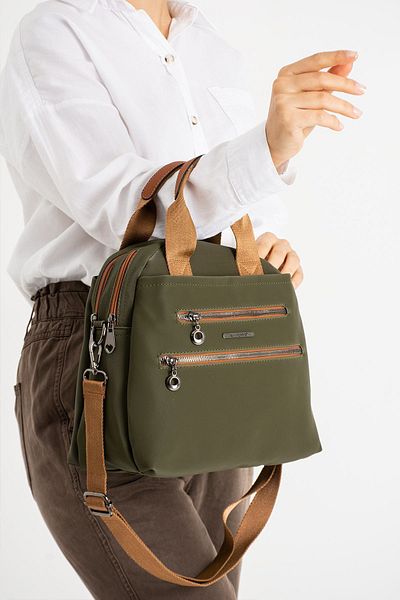 Sanmorris Women's Satin Fabric Cross Strap Khaki Tan Color Shoulder Bag