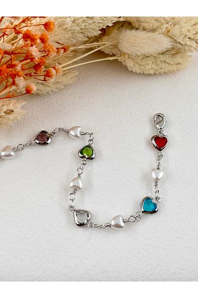 Siya Silver Vip Series - Crystal Pearl Heart Model Anklet