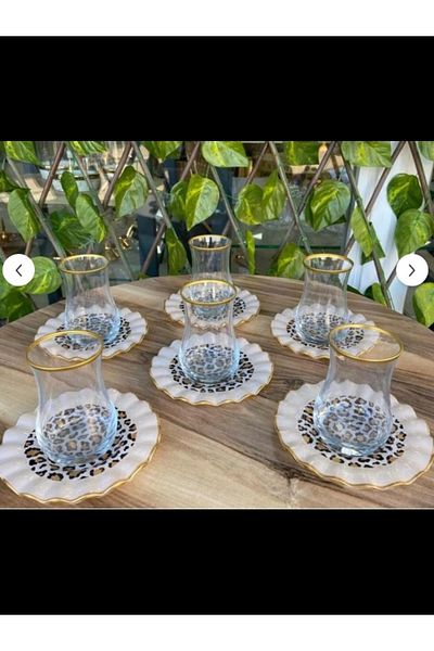 PONCİKPAZAR Leopard Patterned 24 Piece Tea - Cake - Serving Set