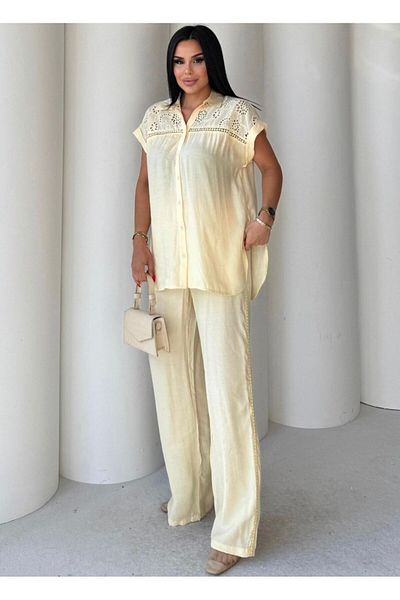 EGZOTİK ASORTİK Shirt with Fisto Detail and Pants with Lace Stripe Suit