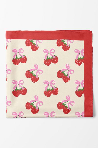 nehir eşarp Children's Scarf - Strawberry & Ribbon Pattern 80 X 80 cm