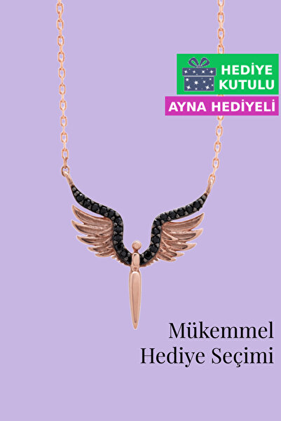 Jewelmim Gümüş Mikail Meleği Kolye 18 Ayar Rose Altın Kaplama Melek Kolyesi 9...