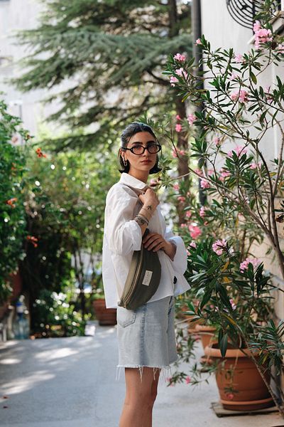 WOLF & ROCK Wolf&Rock Gold Detailed Khaki Linen Fabric Waist and Shoulder Bag