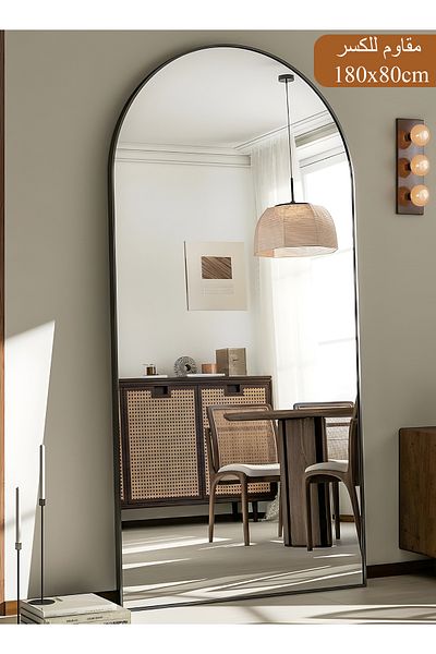 Taimi Extra Large Shatterproof Elegant Design Mirror 180 X 80 Cm - Black Metal Frame And Back Stand
