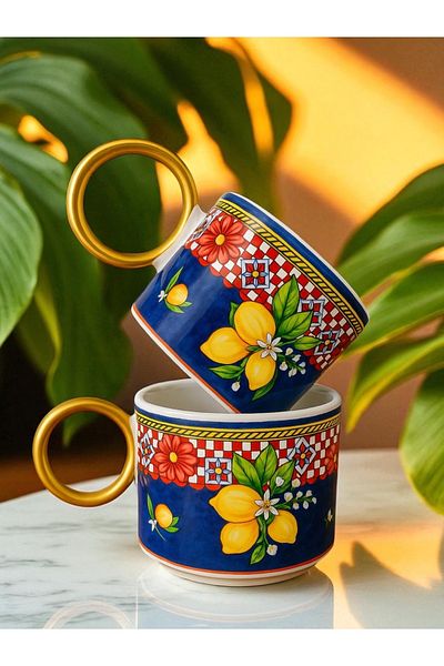 Yumuk Shop Set of 2 Luxury Lemoon Pattern Mug 250 ml