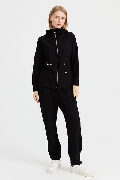 Desen Triko Women's Hooded Waist Drawstring Sweat Black