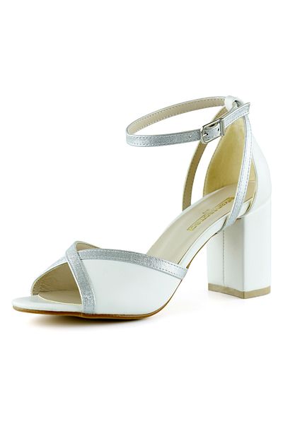 Erkan Saçmacı Charlotte, alb, argintiu, cu bretele încrucișate, cu toc gros, pantofi de mireasă eleganti