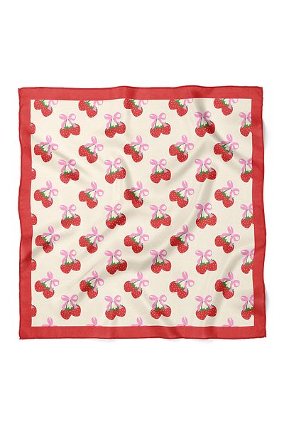 nehir eşarp Children's Scarf - Strawberry & Ribbon Pattern 80 X 80 cm