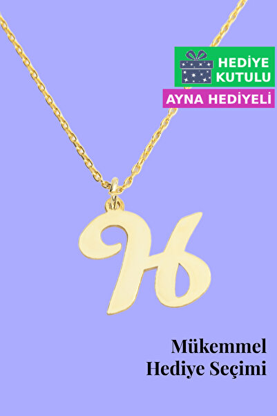 Jewelmim H Harfli Kolye 18 Ayar Sarı Altın Kaplama Kadın Baş Harfli Gümüş Kolye 925 Ayar Gümüş Harf Kolye