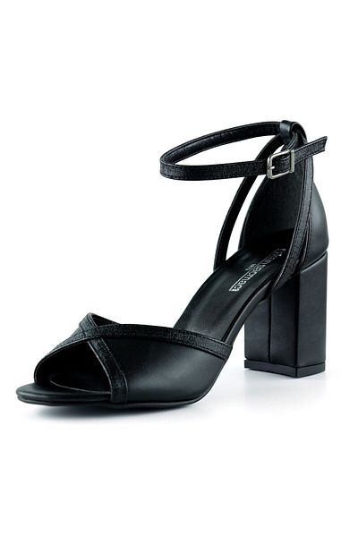 Erkan Saçmacı Pantofi de seară eleganti cu toc gros cu bretele în cruce neagră Charlotte