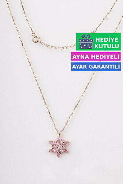 Jewelmim Lila Taşlı Lotus Çiçeği Kolyesi 18 Ayar Rose Altın Kaplama 925 Ayar ...