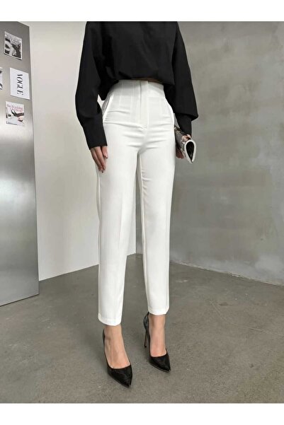 Trn JNS Bella Women's White High Waist Pants with Clips