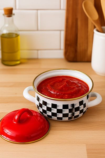 Sezka Life 1 Piece Checkerboard Pattern Enamel Pot 10 cm