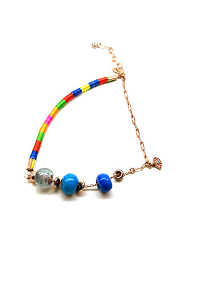 Bysevisilver renkli ip boncuklu göz detaylı halhal