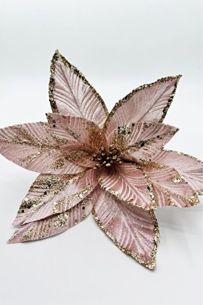 BeySüS Yılbaşı Çam Ağacı Süsü Ponsetya Çiçek Büyük Rosegold
