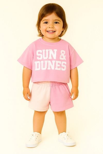 minibambi Set crop top și pantaloni scurți pentru fete din bumbac roz