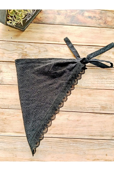 Mufincollection Μαύρο βαμβακερό ύφασμα με κεντήματα, δαντέλα με κορδόνια, μπαντάνα με κορδόνια |   Χειροποίητο