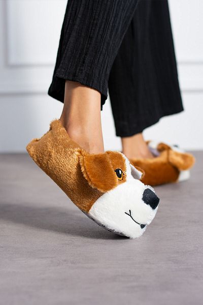 AlbiShoes Χειμερινές βελούδινες μπότες για το σπίτι με χαριτωμένη φιγούρα σκύλου - Παντόφλες μαλακής σόλας (30-40)
