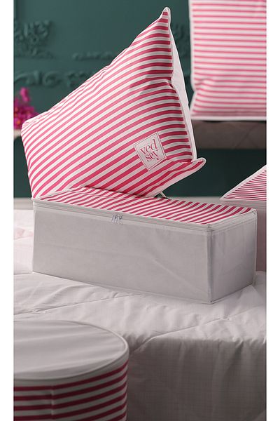 Vedsey Home Organizer 50x25x20 εκ. Μεσαίου μεγέθους Βάση και κάτω από τον καναπέ-κρεβάτι - Οργανωτής ρούχων Hurç Pink ριγέ