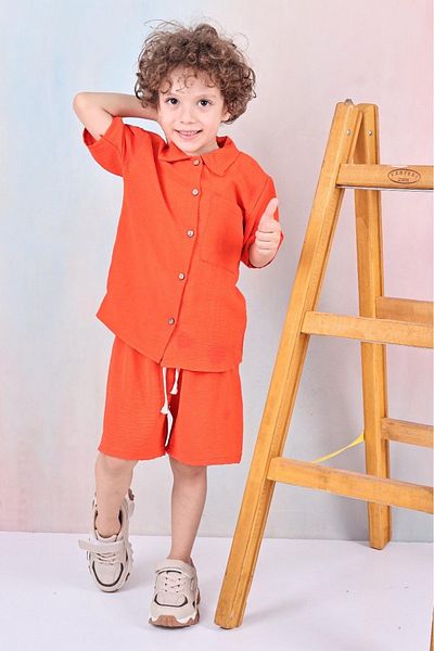 Arya Nisa Kids Boy's Buttoned Shirt New Season Summer 2-Piece Shorts Set