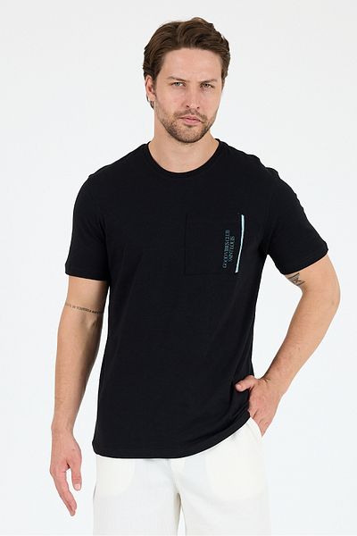 Rodi Men's Crew Neck Black Front Pocket Printed T-Shirt Cotton Comfortable and Stylish 0025