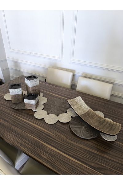 Naspar Light & Dark Mink Handmade Runner – 105×34 cm Table, Console and Coffee Table Cover