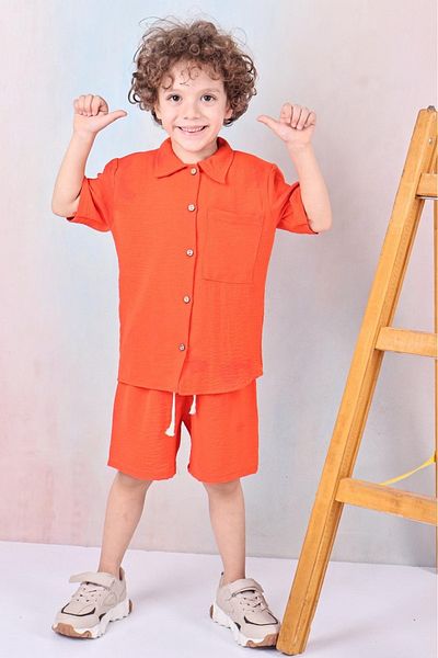 Arya Nisa Kids Boy's Buttoned Shirt New Season Summer 2-Piece Shorts Set
