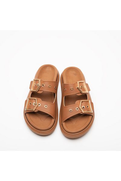 Sister in Love Loretta Gold Buckle Detailed Slippers