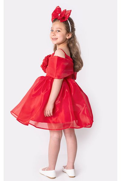 melek golden Dress Princess Girl Child |   1-9 Years |   Color Options |   Ribbon & Rose Detail |   Karolin - Satin