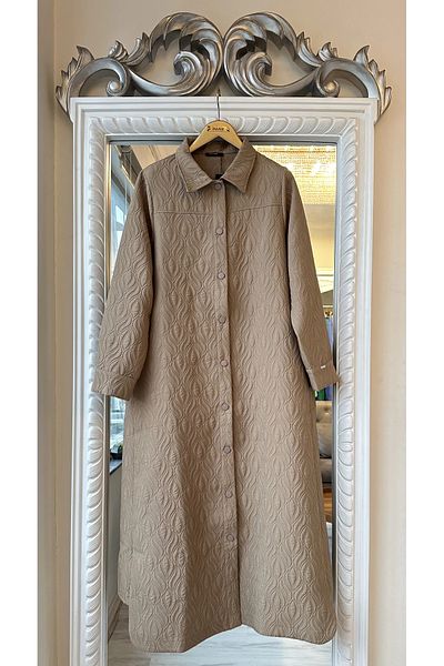 Invee Invee 6955 - Camel Tulip Patterned Quilted Hoodie