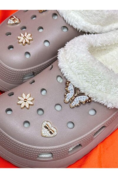 Akınal Bella Akinal Bella E428 Color Beige Women's Stone Style Winter Slippers with Wool Inside