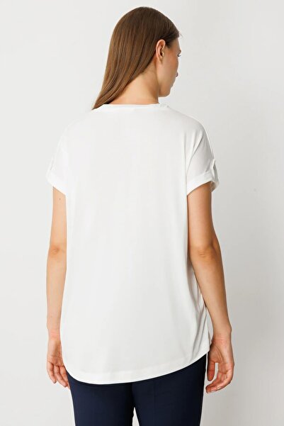 On Fashion Bluz with Sleeves and Buttons on the Front V-Neck