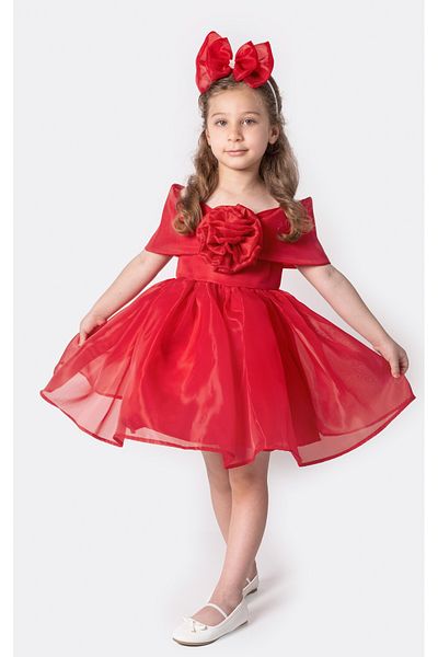 melek golden Dress Princess Girl Child |   1-9 Years |   Color Options |   Ribbon & Rose Detail |   Karolin - Satin