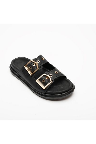 Sister in Love Loretta Gold Buckle Detailed Slippers