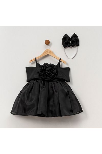 melek golden Dress Princess Girl Child |   1-9 Years |   Color Options |   Ribbon & Rose Detail |   Karolin - Satin
