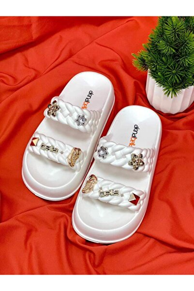 Akınal Bella Akinal Bella E423 White High Sole Beach Pool Sea Garden Slippers Suitable for Daily Use