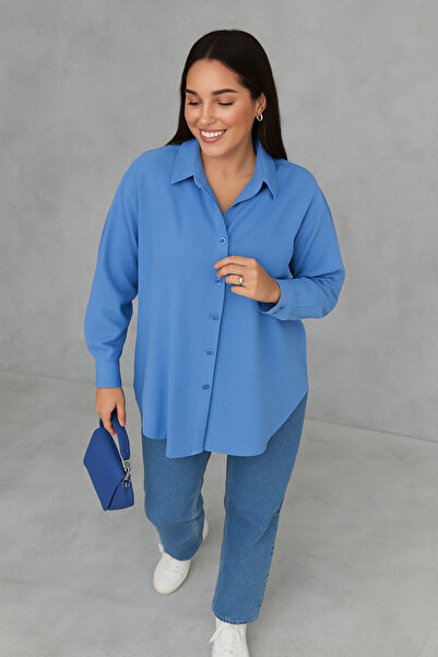 Patika Women's Oversize Bolkesim Linen Shirt - Blue
