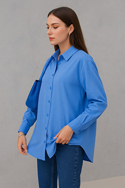 Patika Women's Oversize Bolkesim Linen Shirt - Blue