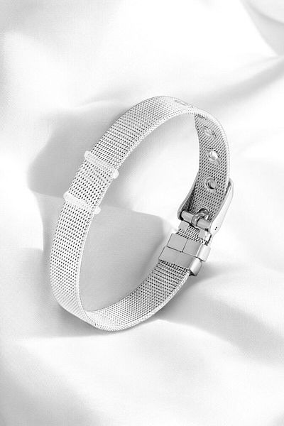 özgül takı ve tasarım Charm Compatible Silver Color Unisex Straw Bracelet – Stainless Steel