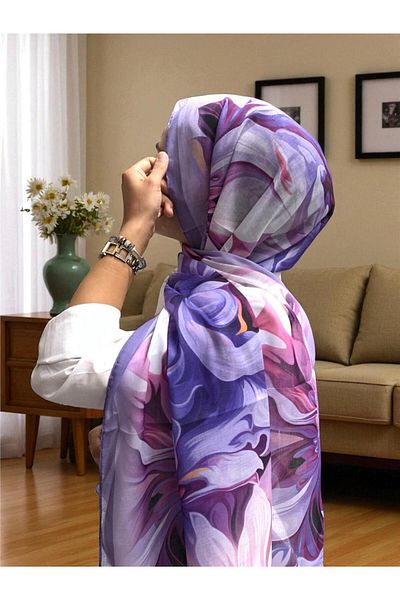Baştacı 2025 Summer Season 0350 Flower Pattern Lilac Shawl