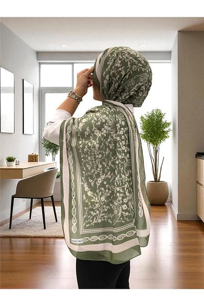 Baştacı 2025 Summer Season 0349 Kilim Pattern Pastel Green Shawl