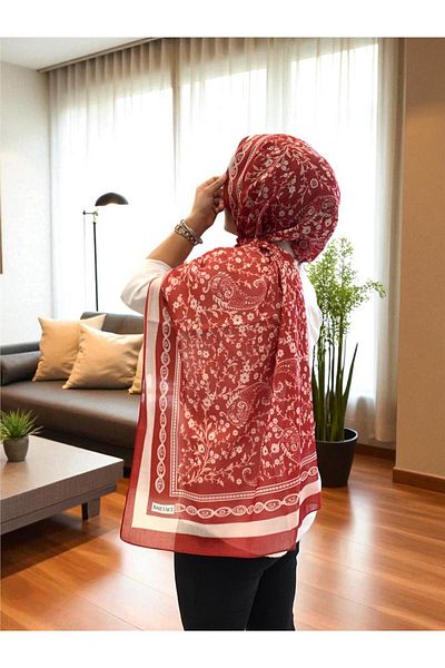 Baştacı 2025 Summer Season 0349 Kilim Pattern Claret Red Shawl