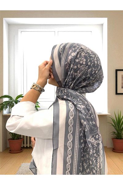 Baştacı 2025 Summer Season 0349 Kilim Pattern Gray Shawl