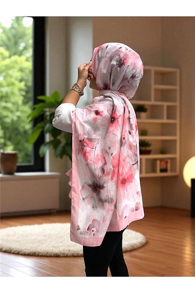Baştacı Patterned Crash 0354 Pink Shawl
